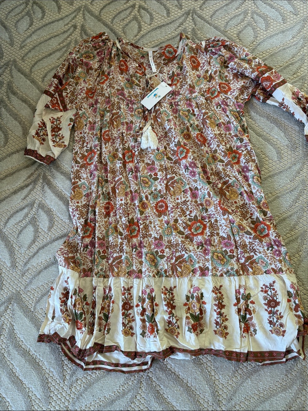 Bohemian Floral Tiered Midi Dress - Neutral Floral